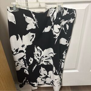 Tacera Black and White Floral Pencil Skirt